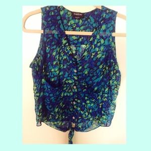 Bebe button down tied sleeveless blouse XSmall